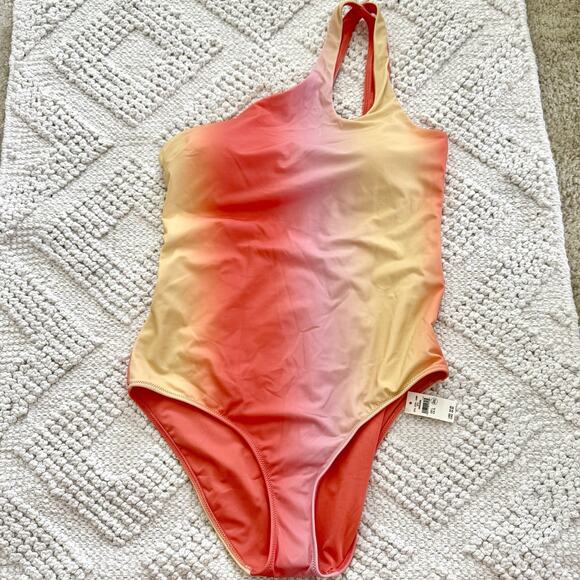 Aerie One Piece Full Coverage One Shoulder Pastel Swimsuit Women’s Size Large - Picture 1 of 12